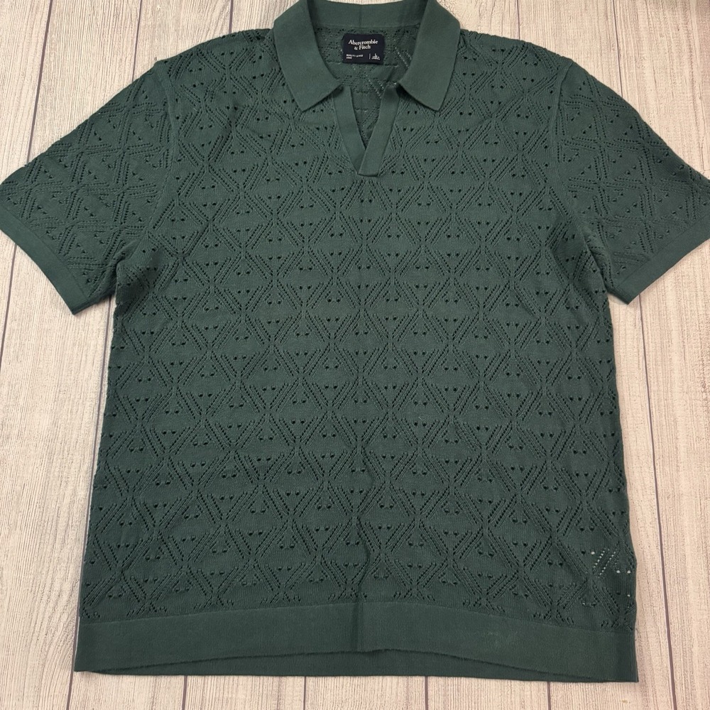 Abercrombie & Fitch Pima Cotton Johnny Collar Sweater Polo Men's L Green Knit